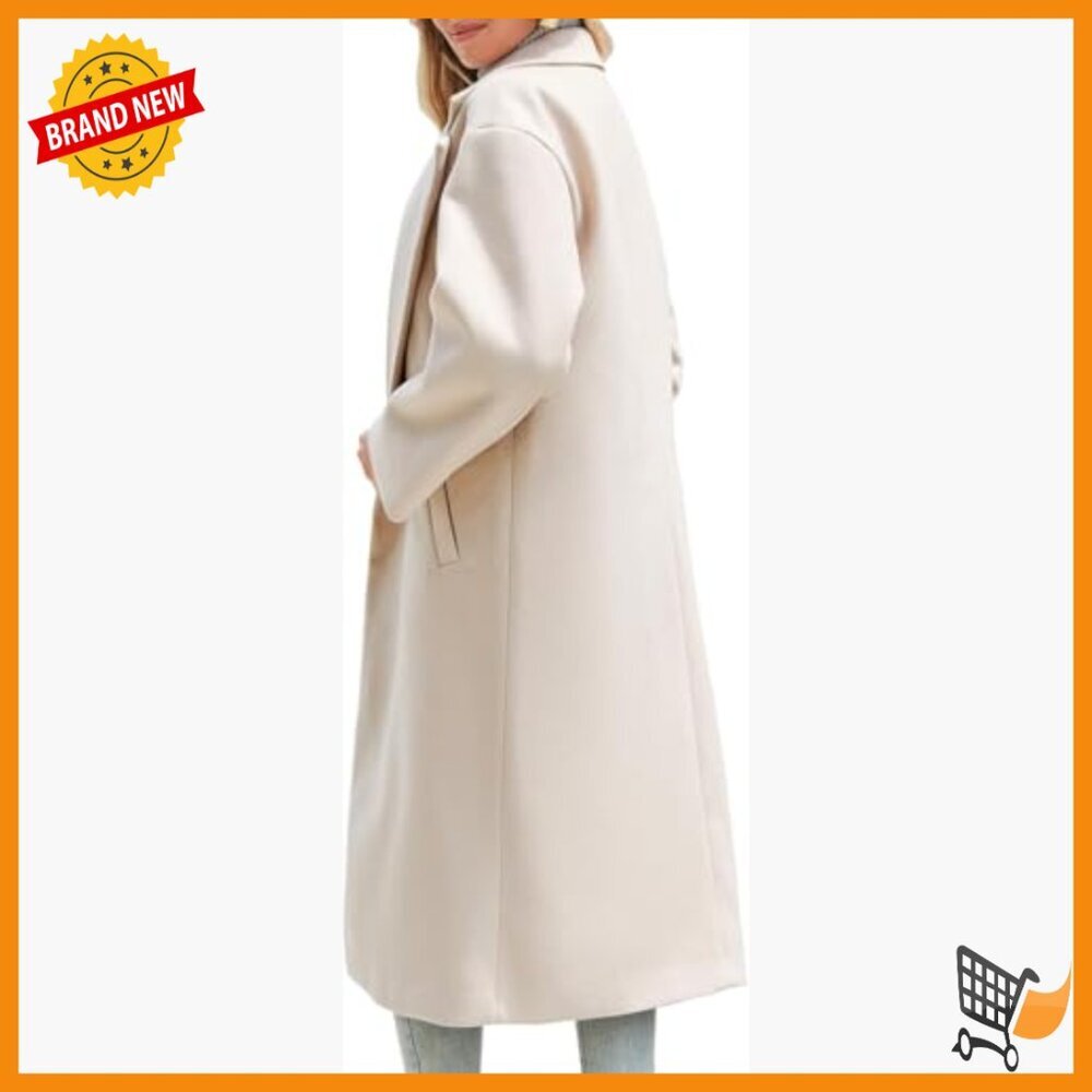 Oversized Wool Blend Pea Coat Notch Lapel Long Overcoat Winter Casual - Picture 3 of 5